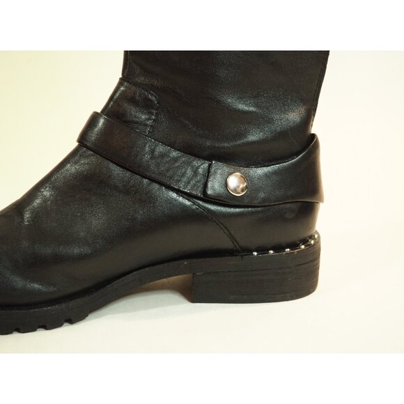 Donald Pliner Vive Black Leather Round Toe Knee High Motorcycle Boots, Size 6 US - Picture 10 of 12